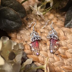 Elegant Silver and Purple Butterfly Wing Earrings